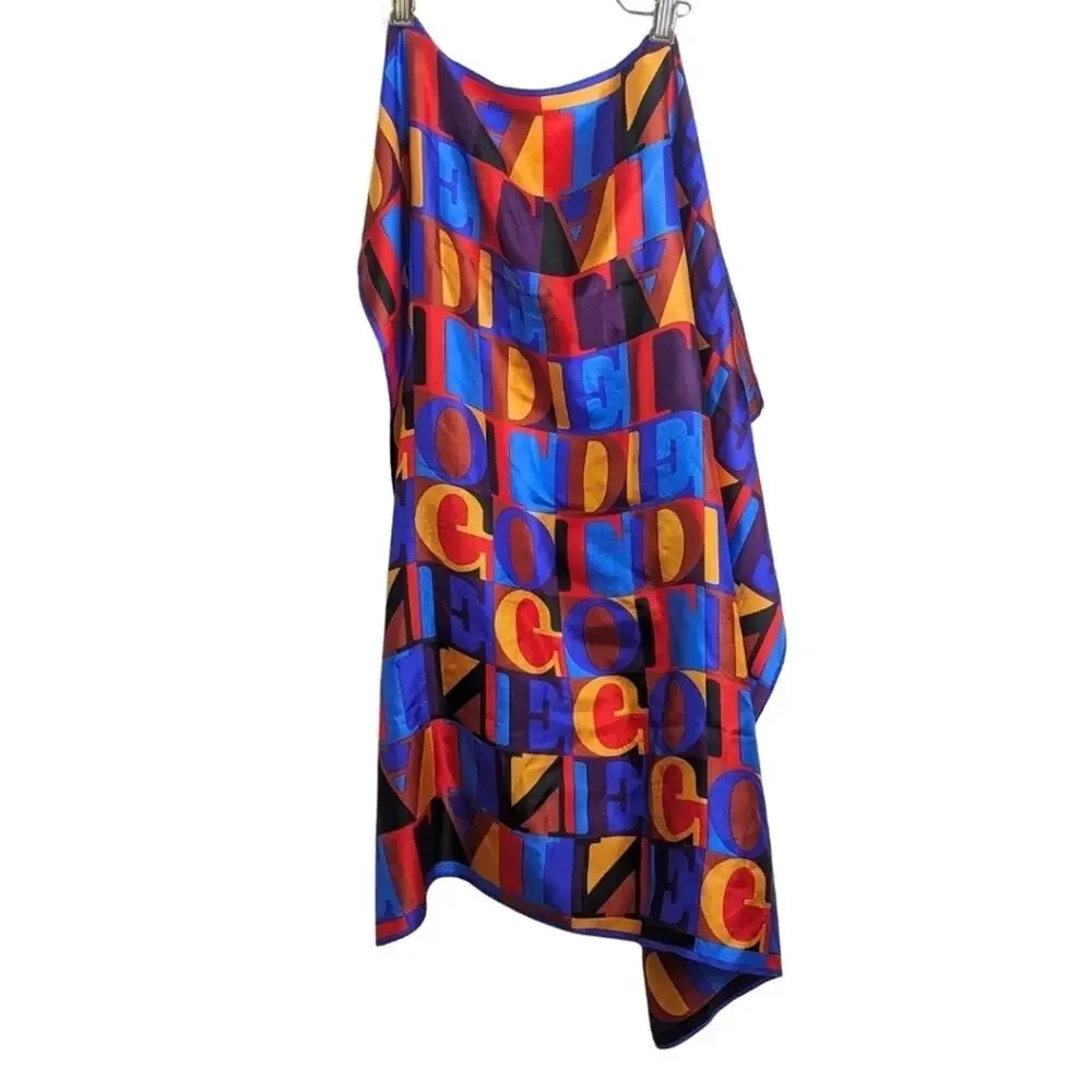 Elaine Gold Branded Vintage Silk Scarf Bright Colorful Color Block